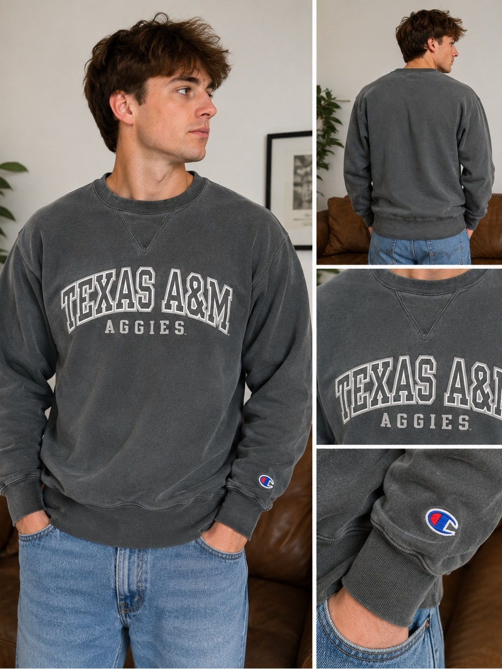 Champion Texas A&M Aggies Vintage Wash Reverse Weave Crewneck Sweatshirt - M